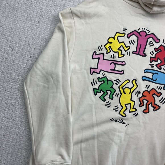 Keith Haring x H&M Hoodie Sweatshirt Cream Dancing People Rainbow Multicolor S - Picture 3 of 14